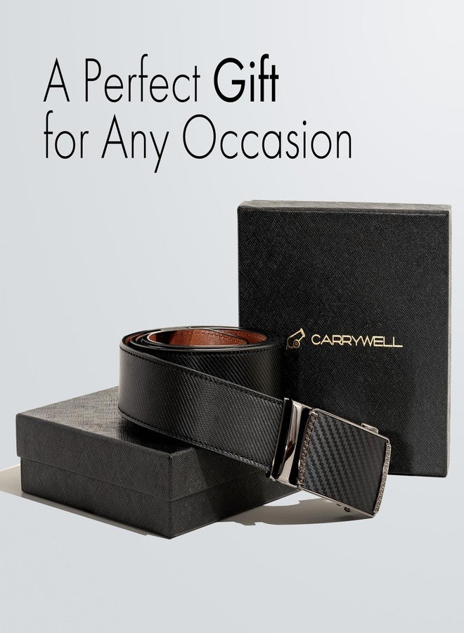 Carrywell (Not Made In China) Men's Leather Ratchet Belt, Adjustable and Customizable Fit, Gift Packaging, Casual Men's Dress Belt For Jeans, Suits (Carbon Fiber Black, 36 to 42) - Image 5
